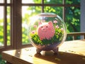 Cute Pig Figurine in Glass Garden Sphere with Flowers[GenerativeAI] Royalty Free Stock Photo